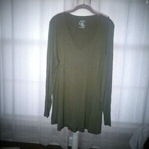 HUE Army Green Long Sleeve V-Neck Tunic Top Size XL